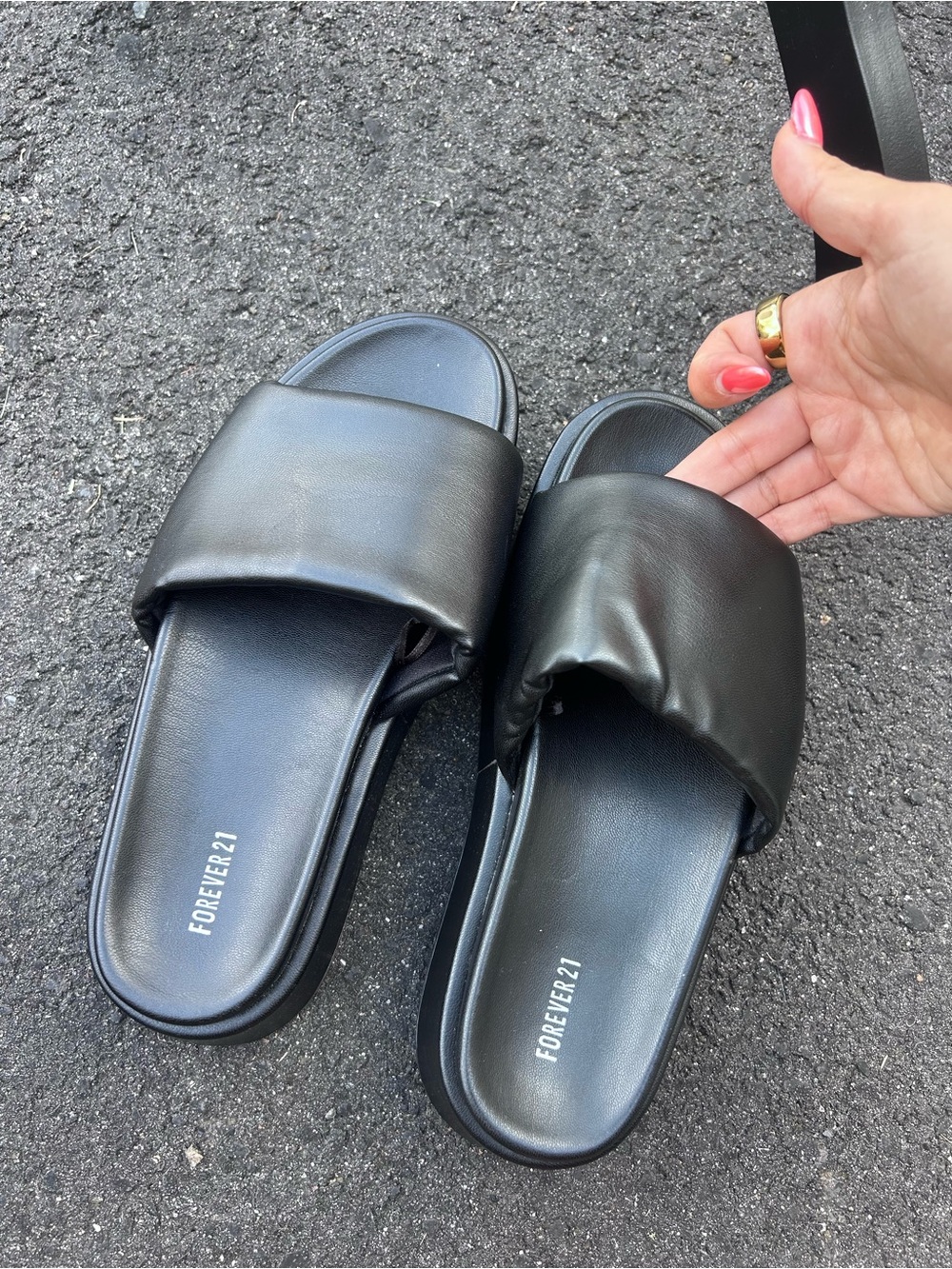 Forever 21 Black Padded Slide Sandals